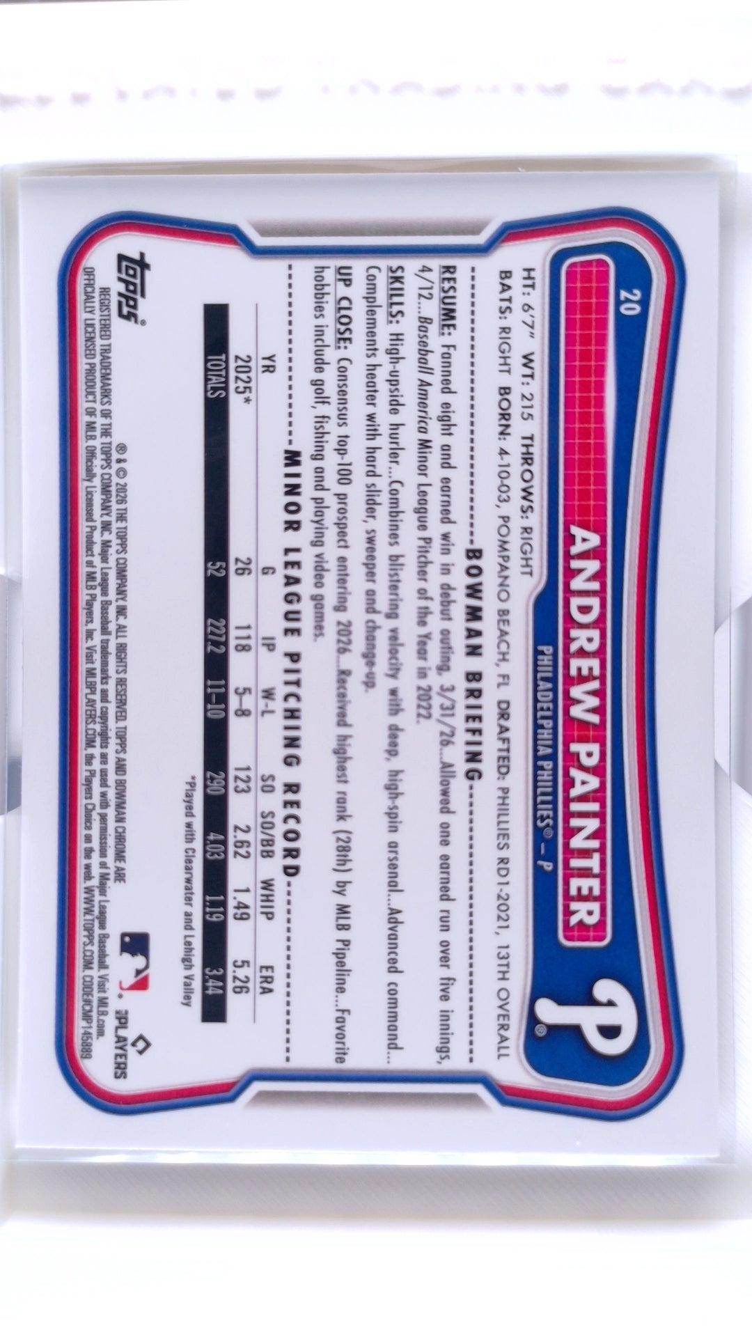 #20 Andrew Painter Rookie - back