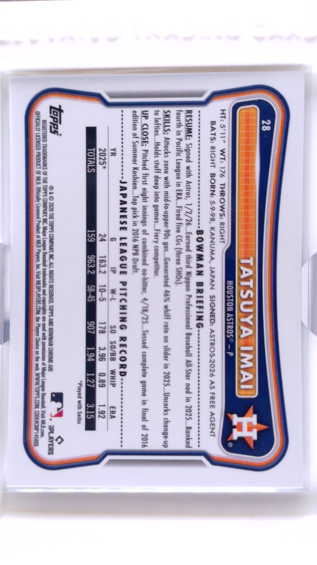 #28 Tatsuya Imai Rookie - back