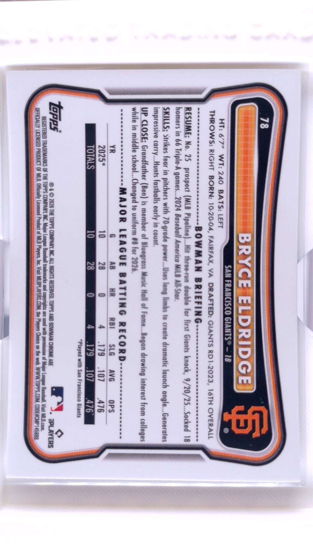 #78 Bryce Eldridge Rookie - back