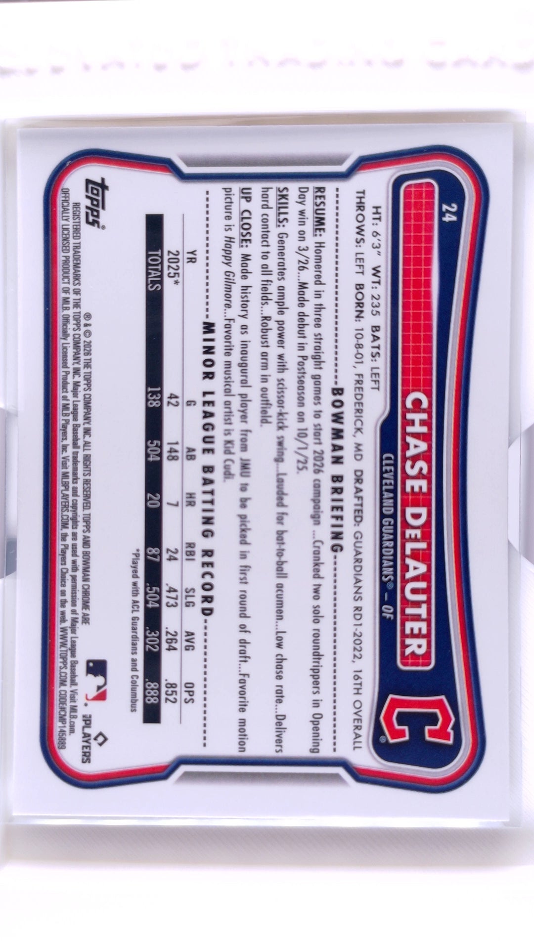#24 Chase DeLauter Rookie - back