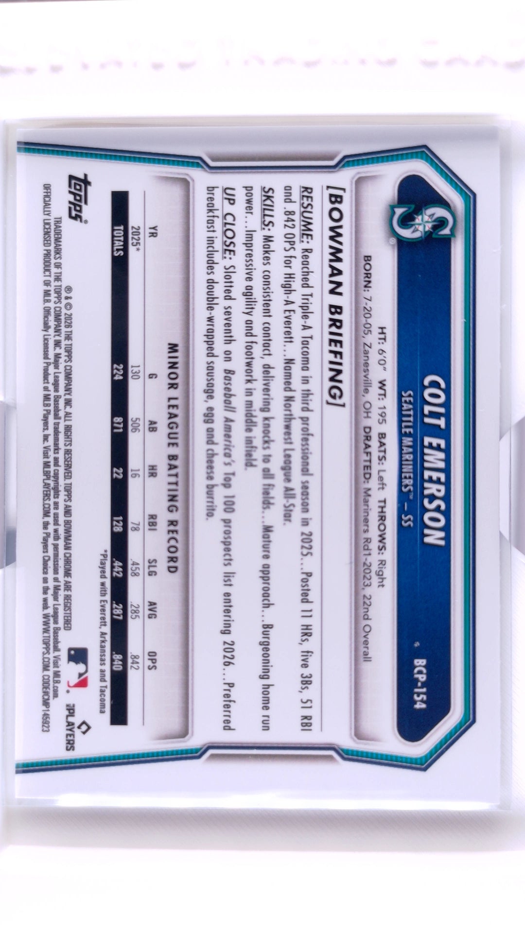#BCP-154 Colt Emerson Bowman Chrome Prospects - back