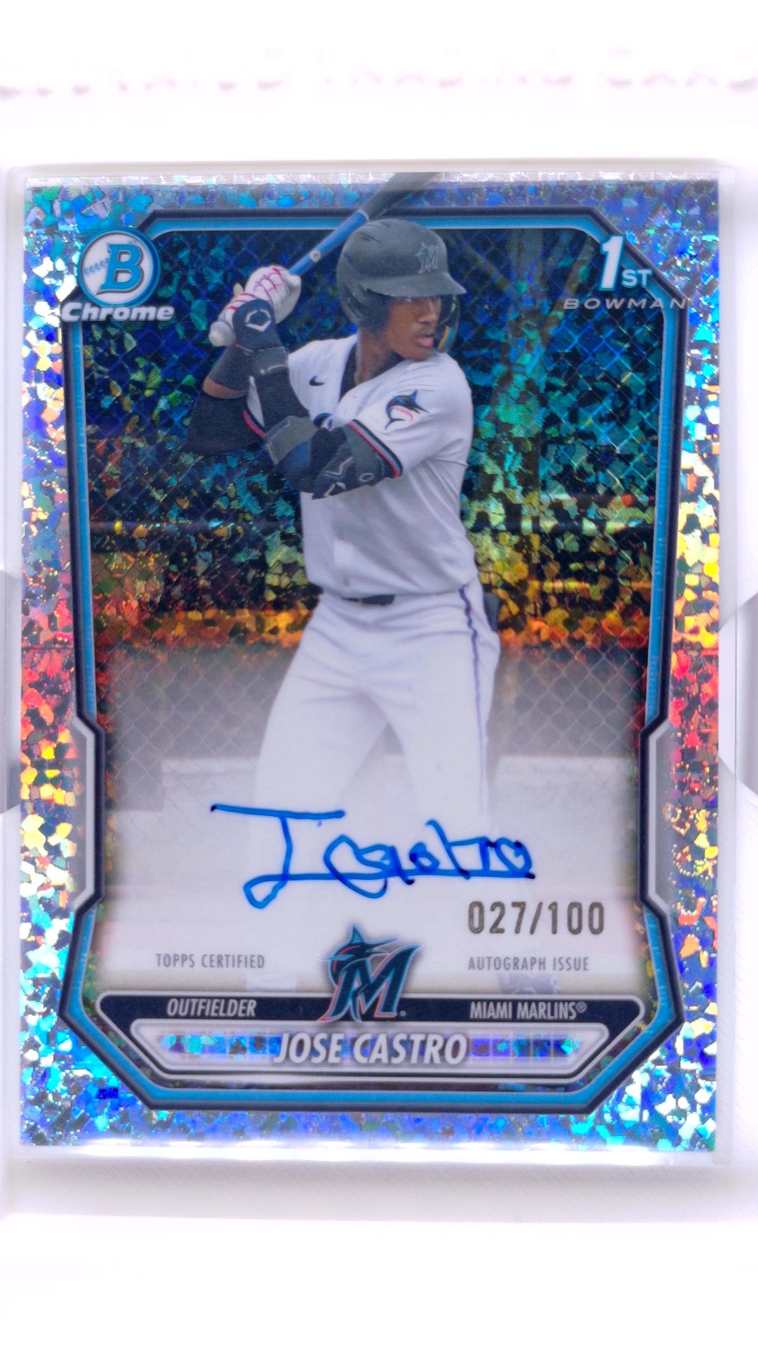 #CPA-JCA Jose Castro Bowman Chrome Prospect Autographs Mini Diamond Refractor #27/100 - front