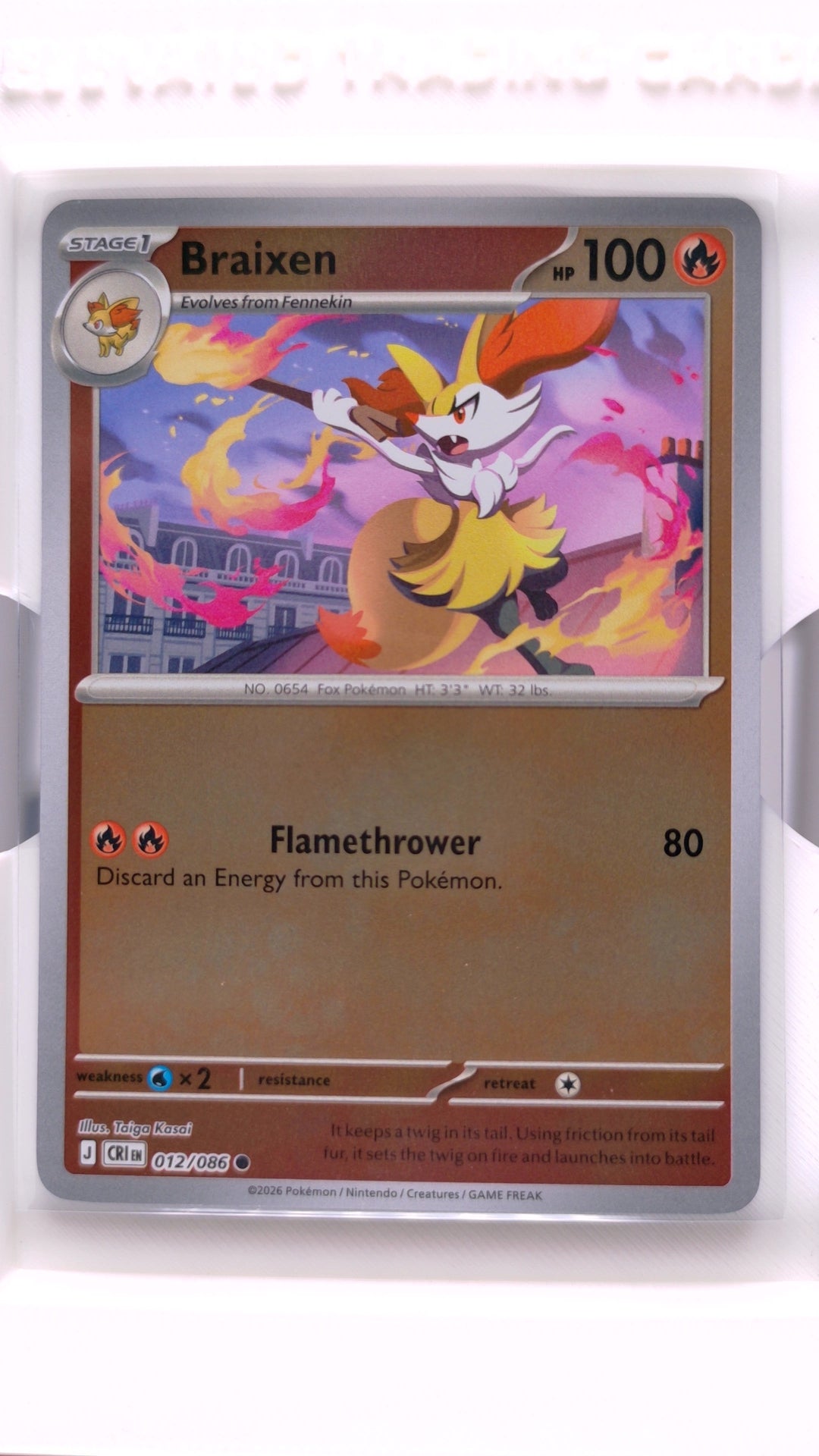#12 Braixen Reverse Holo Common - front