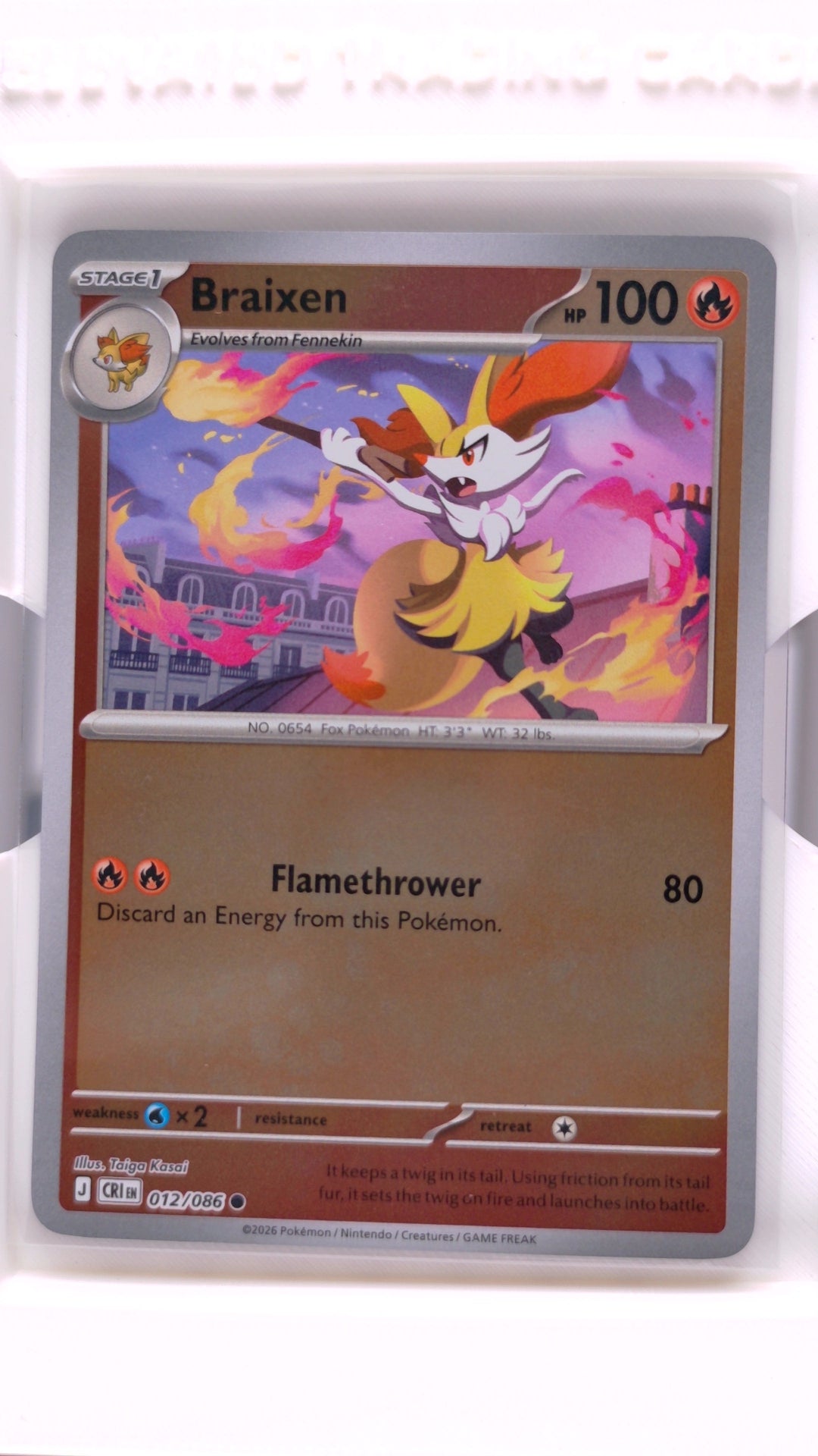 #12 Braixen Reverse Holo Common - front