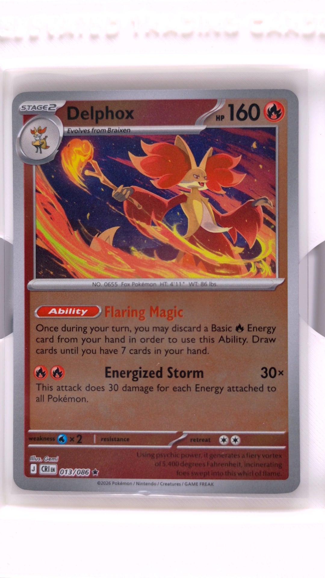 #13 Delphox Reverse Holo Rare - front