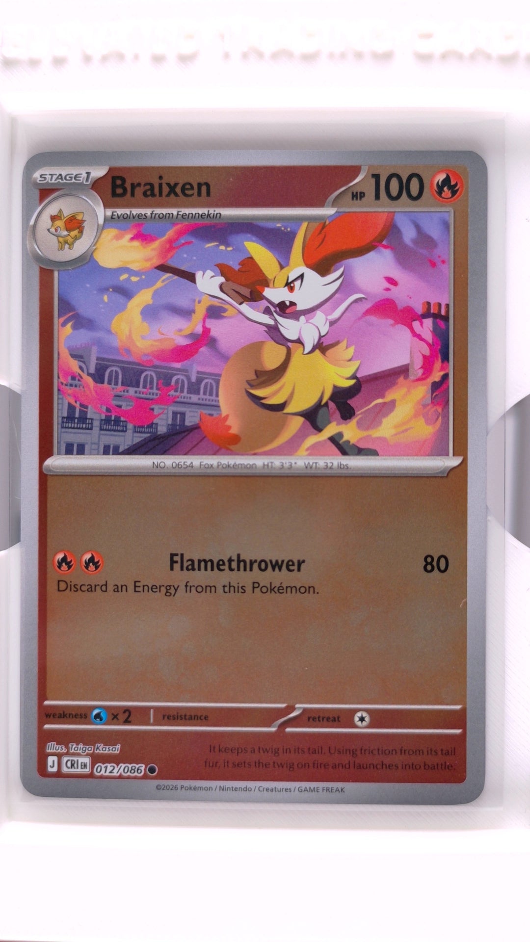 #12 Braixen Reverse Holo Common - front