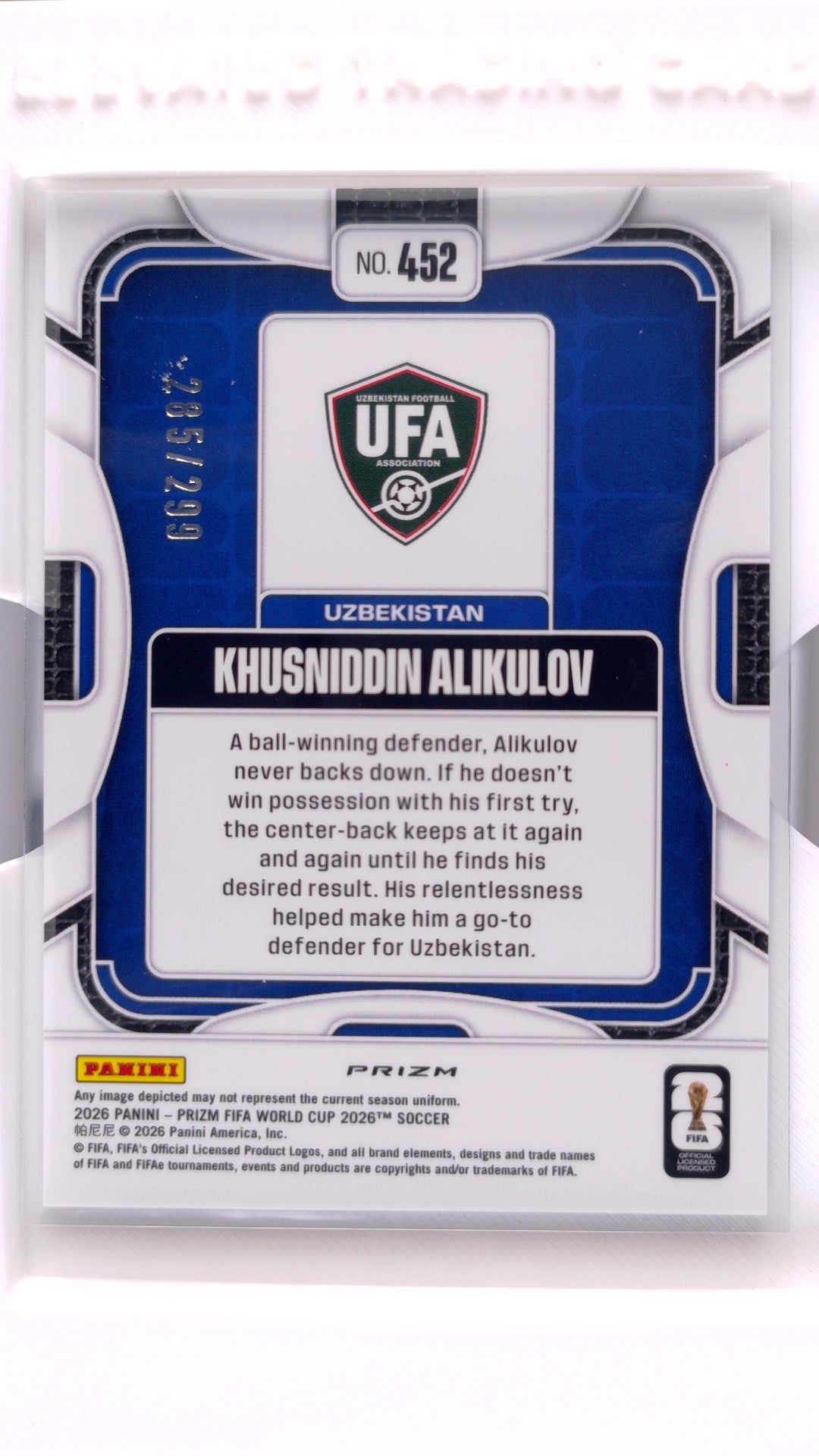 #452 Khusniddin Alikulov Purple Hyper #285/299 - back