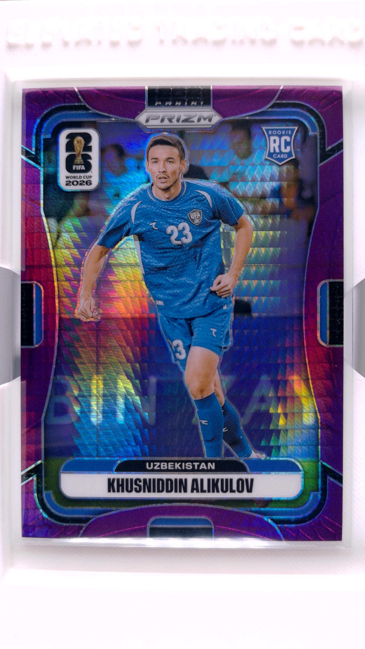 2026 Panini Prizm FIFA World Cup Soccer Khusniddin Alikulov #452 Purple Hyper #285/299 — Front