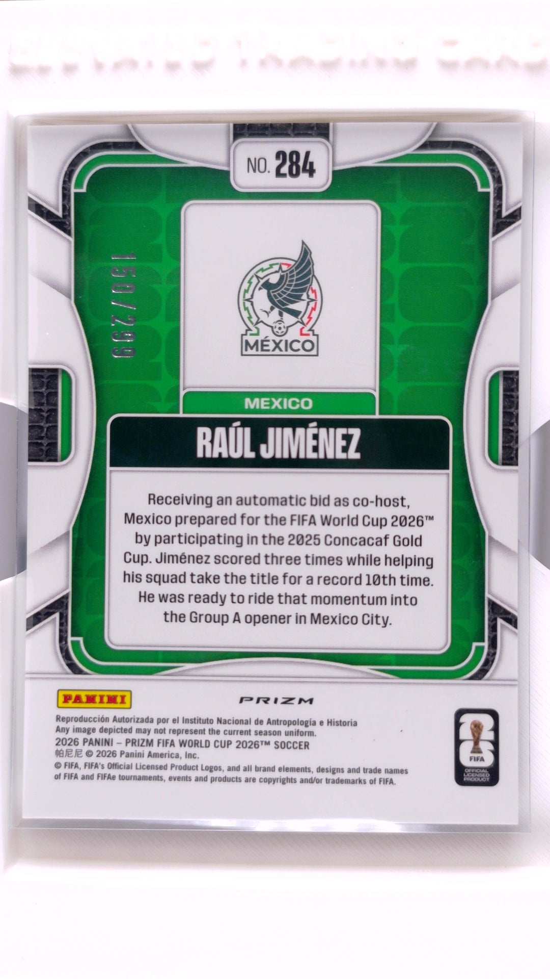 #284 Raul Jimenez Purple Hyper #150/299 - back