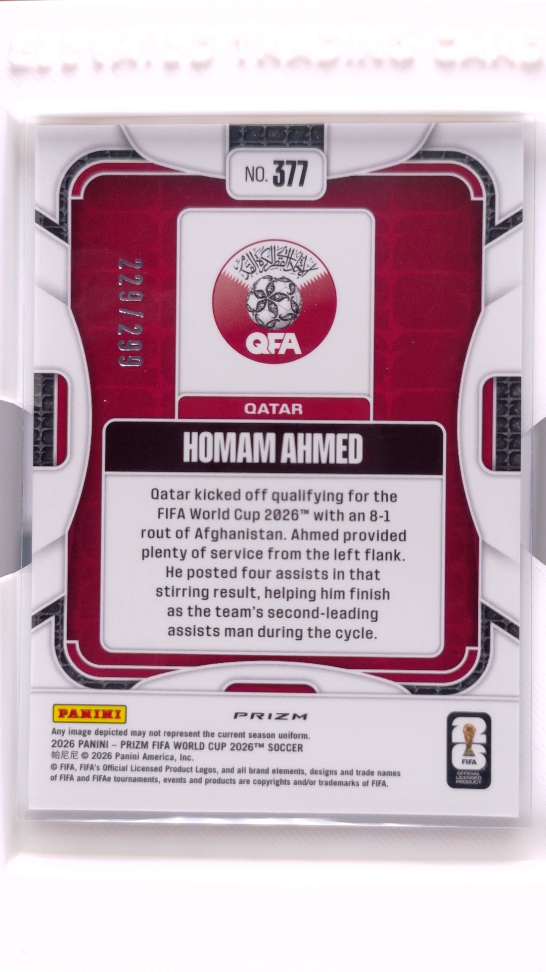 #377 Homam Ahmed Purple Hyper #229/299 - back