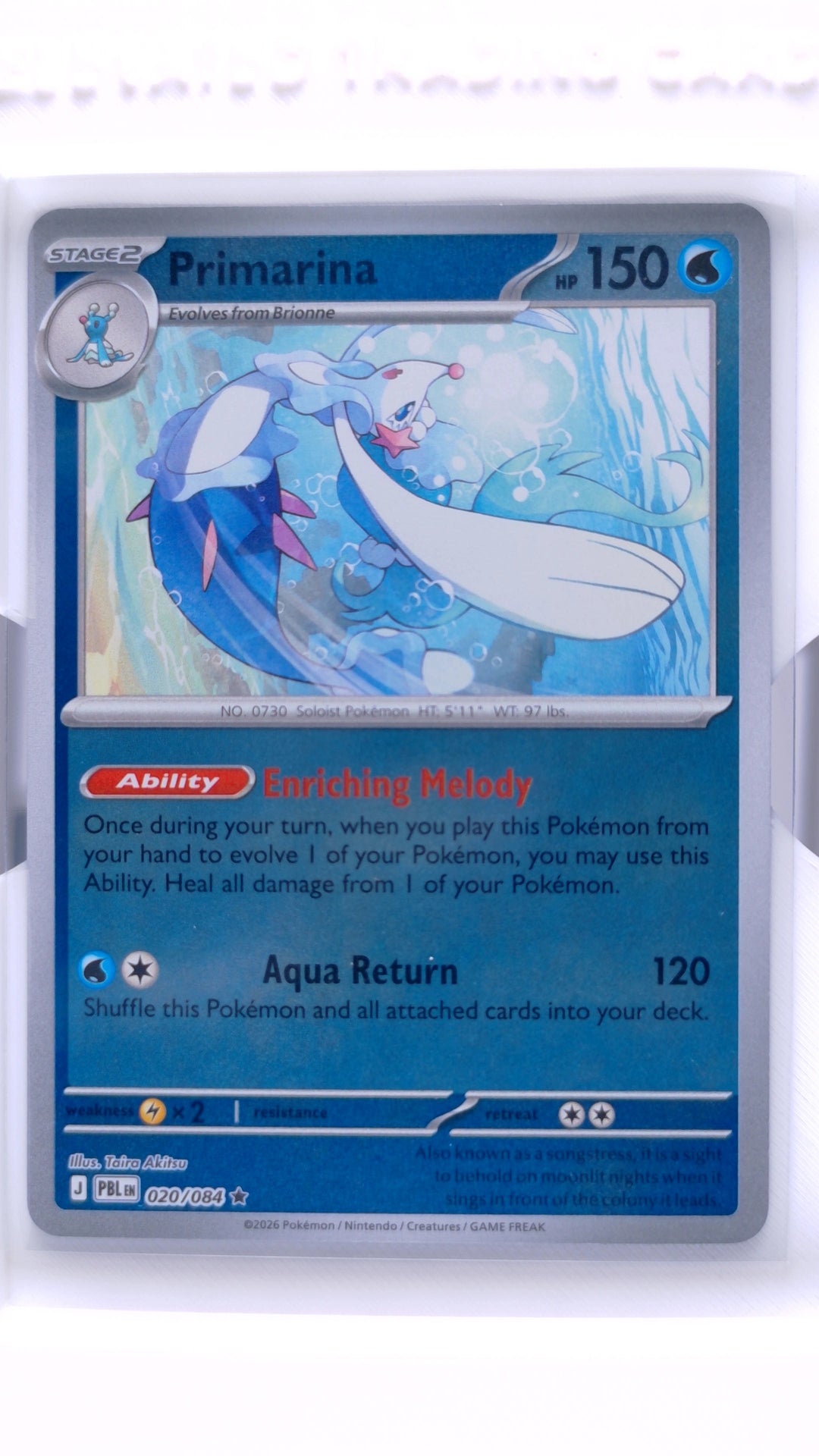 #20 Primarina Reverse Holo Rare - front