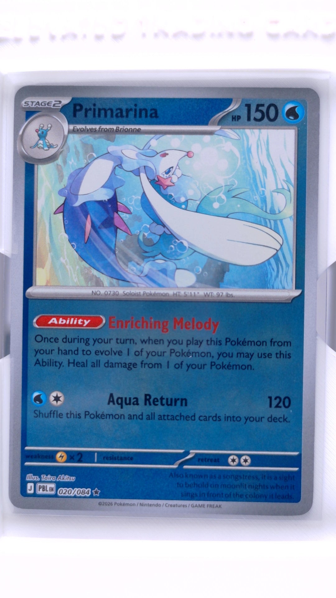 #20 Primarina Reverse Holo Rare - front