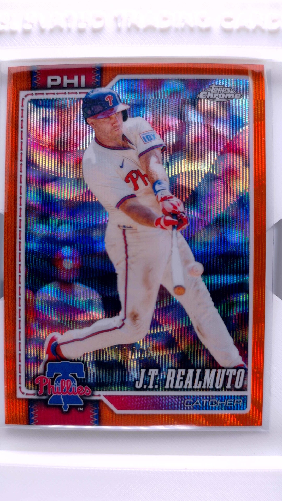 #233 J.T. Realmuto Orange Wave Refractor #10/25 - front
