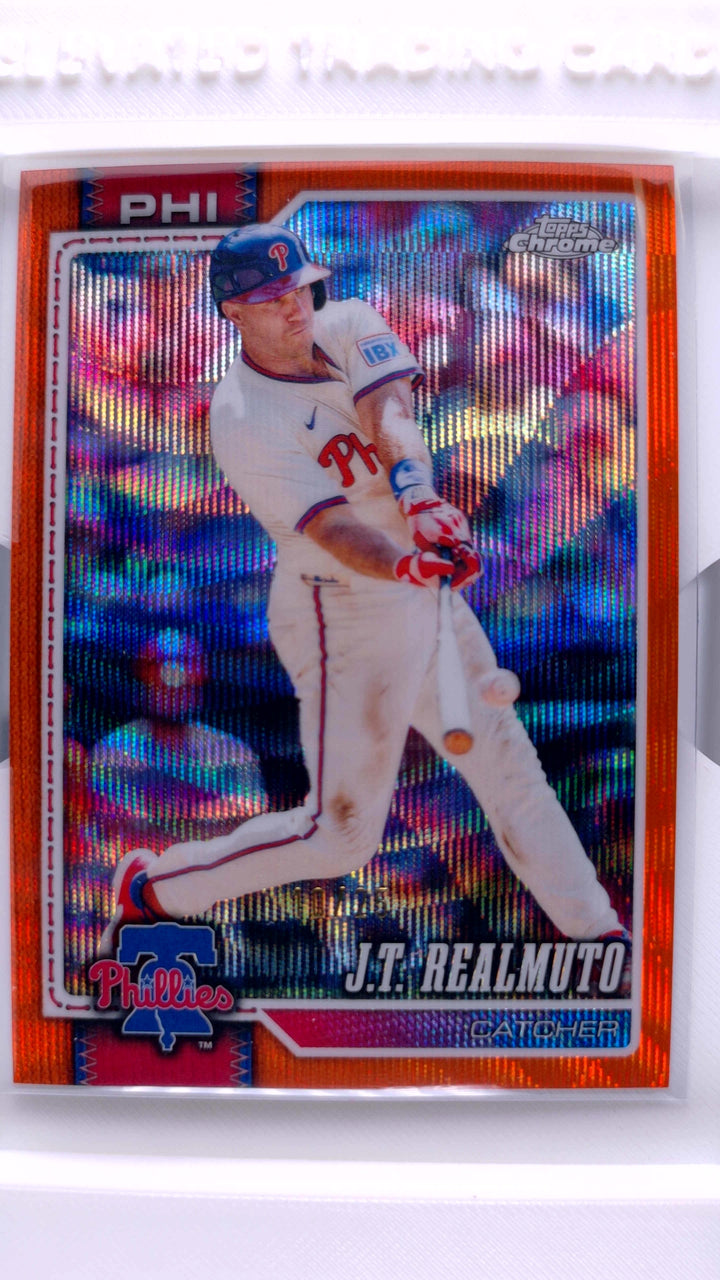 2026 Topps Chrome Baseball J.T. Realmuto #233 Orange Wave Refractor #10/25 — Front