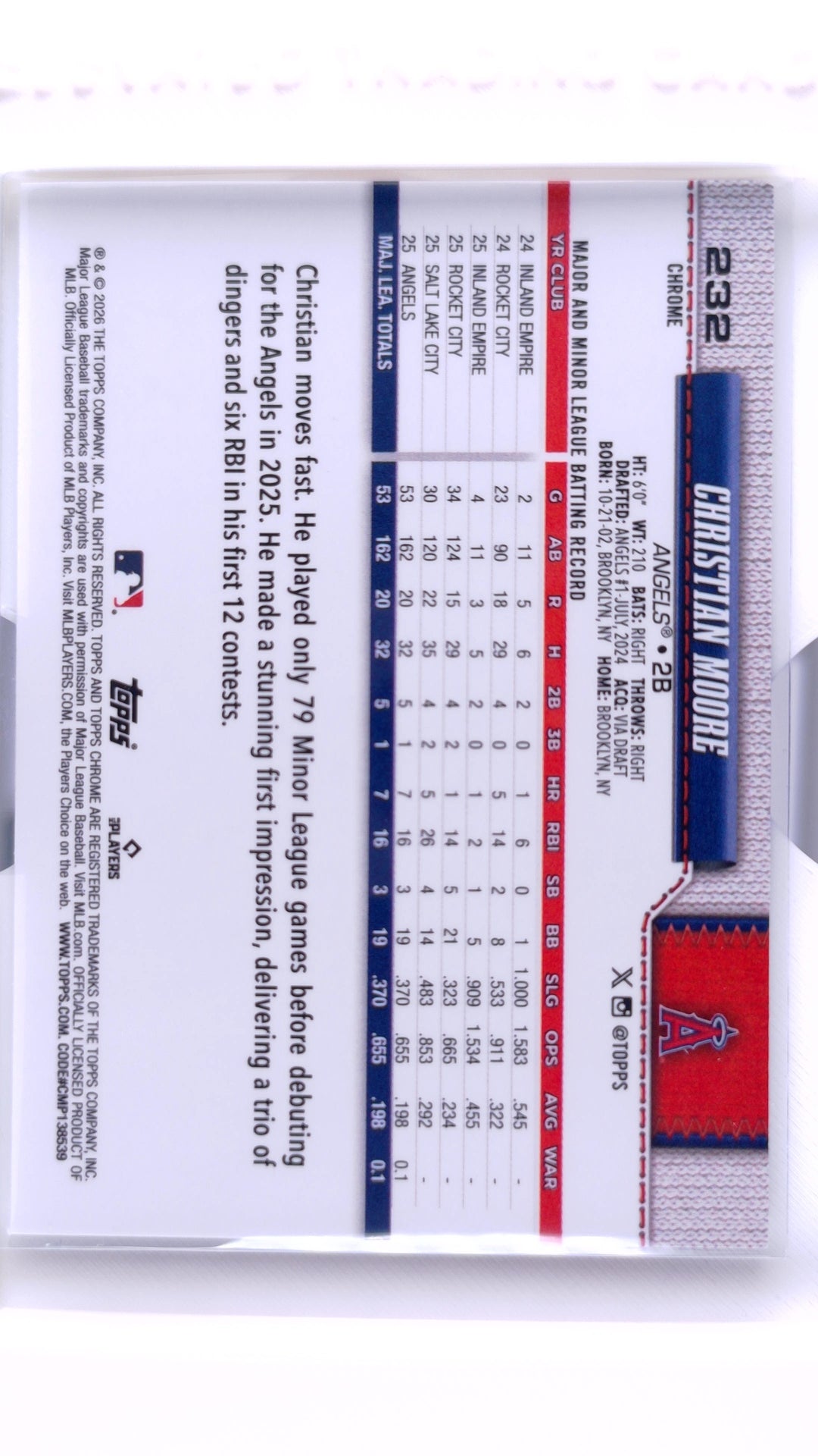 #232 Christian Moore Rookie - back