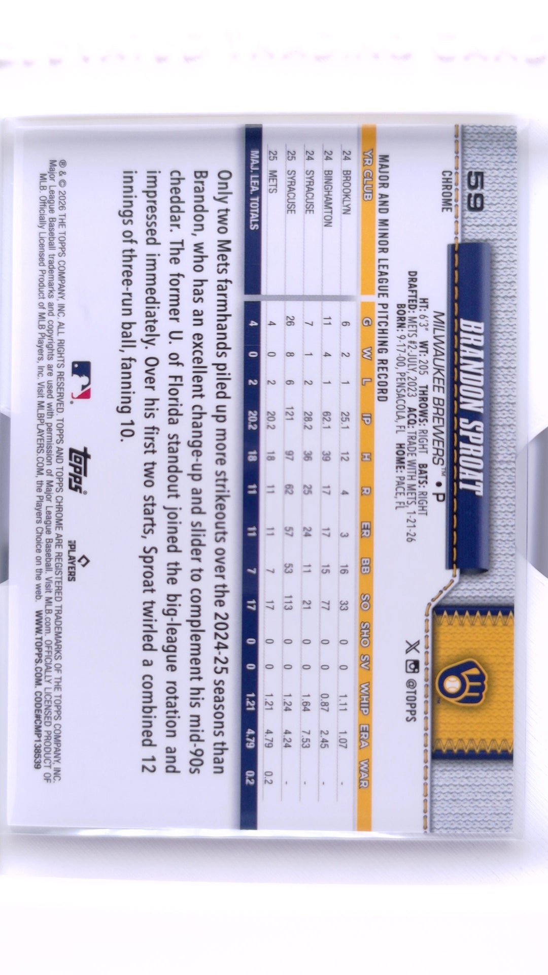 #59 Brandon Sproat Rookie - back