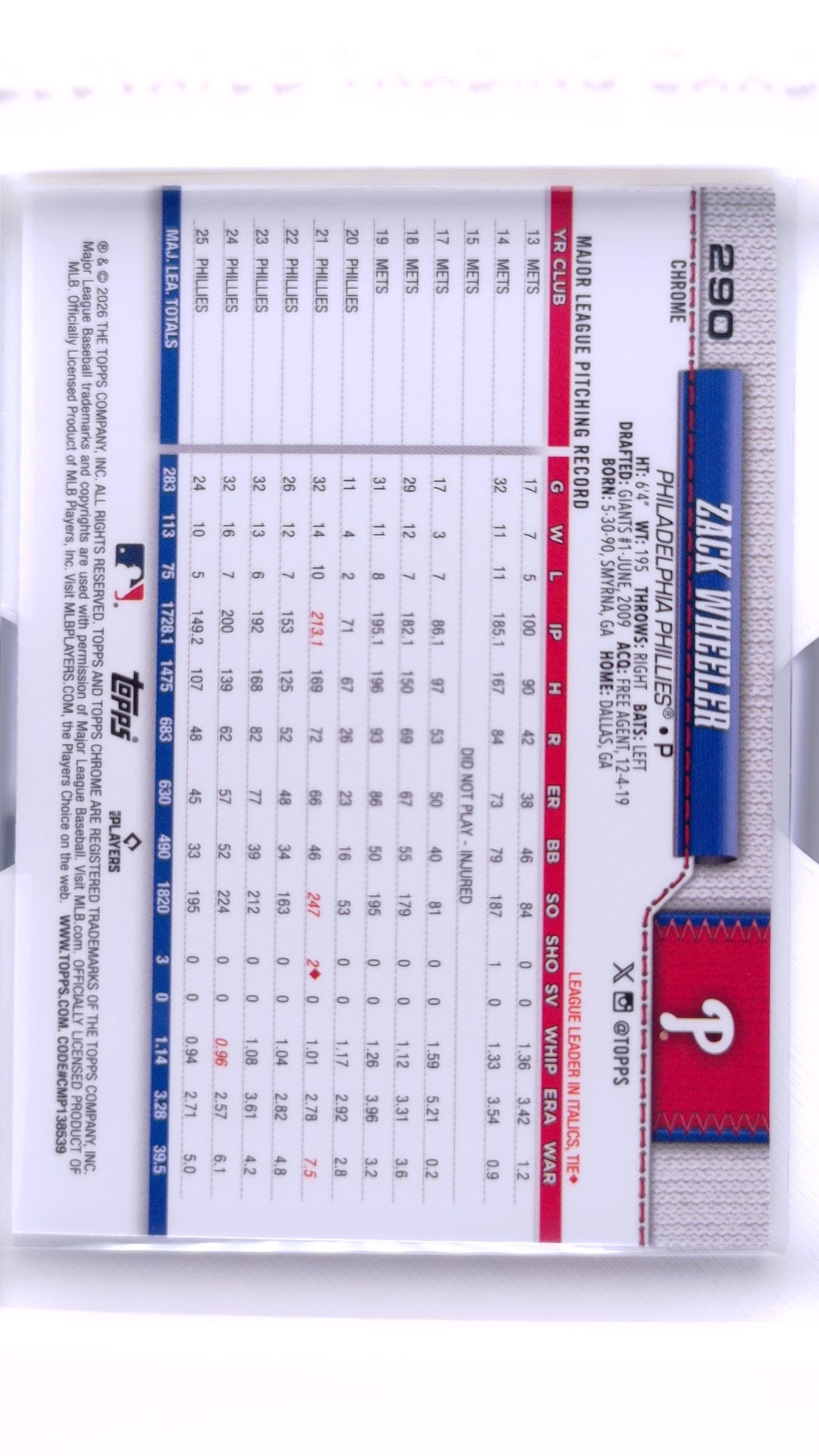 #290 Zack Wheeler - back