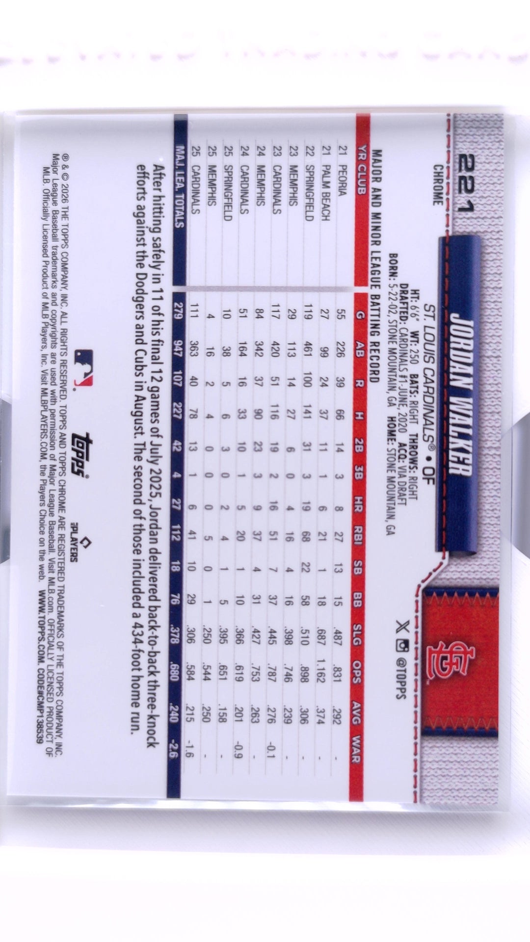 #221 Jordan Walker - back