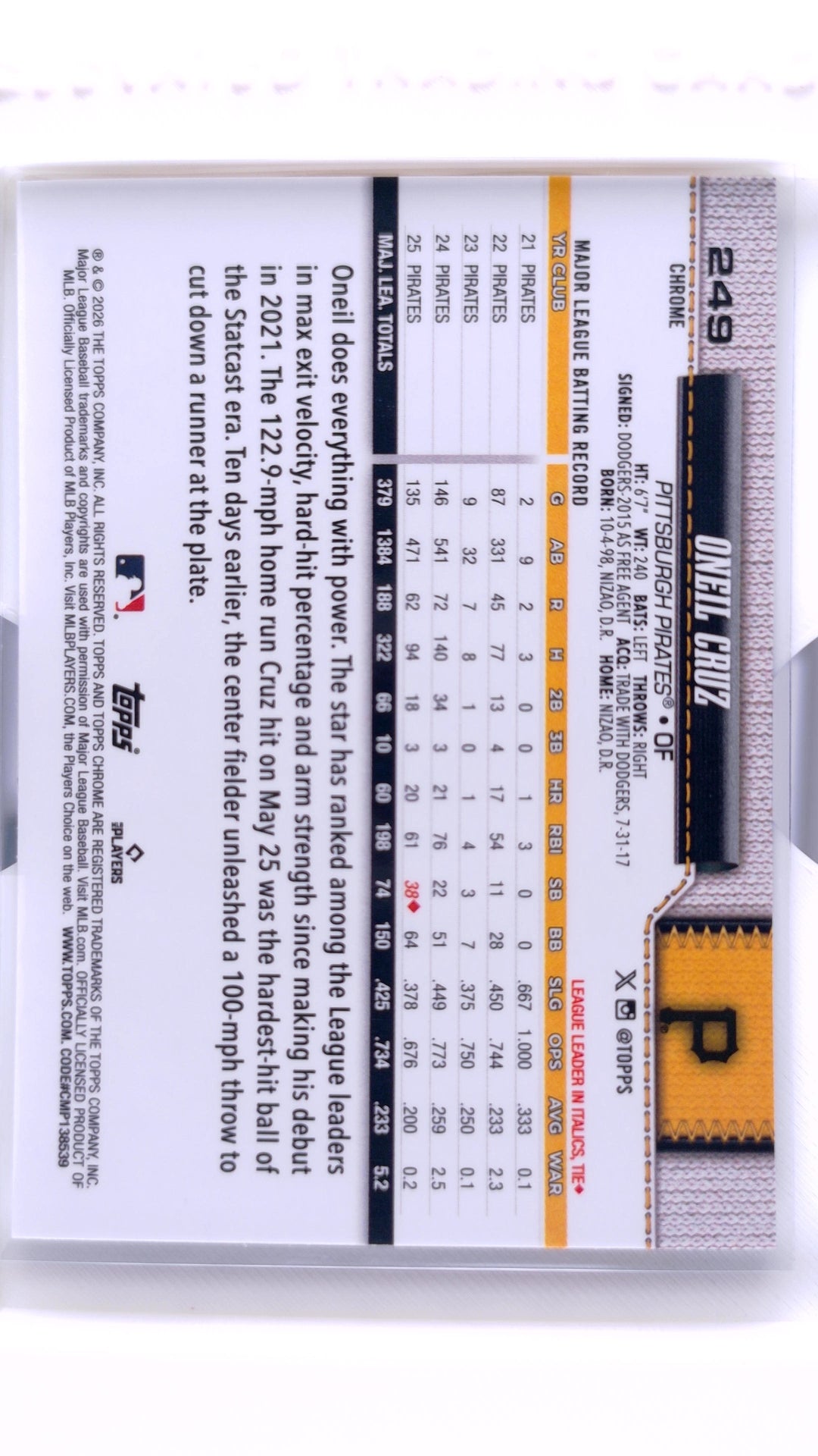 #249 Oneil Cruz - back