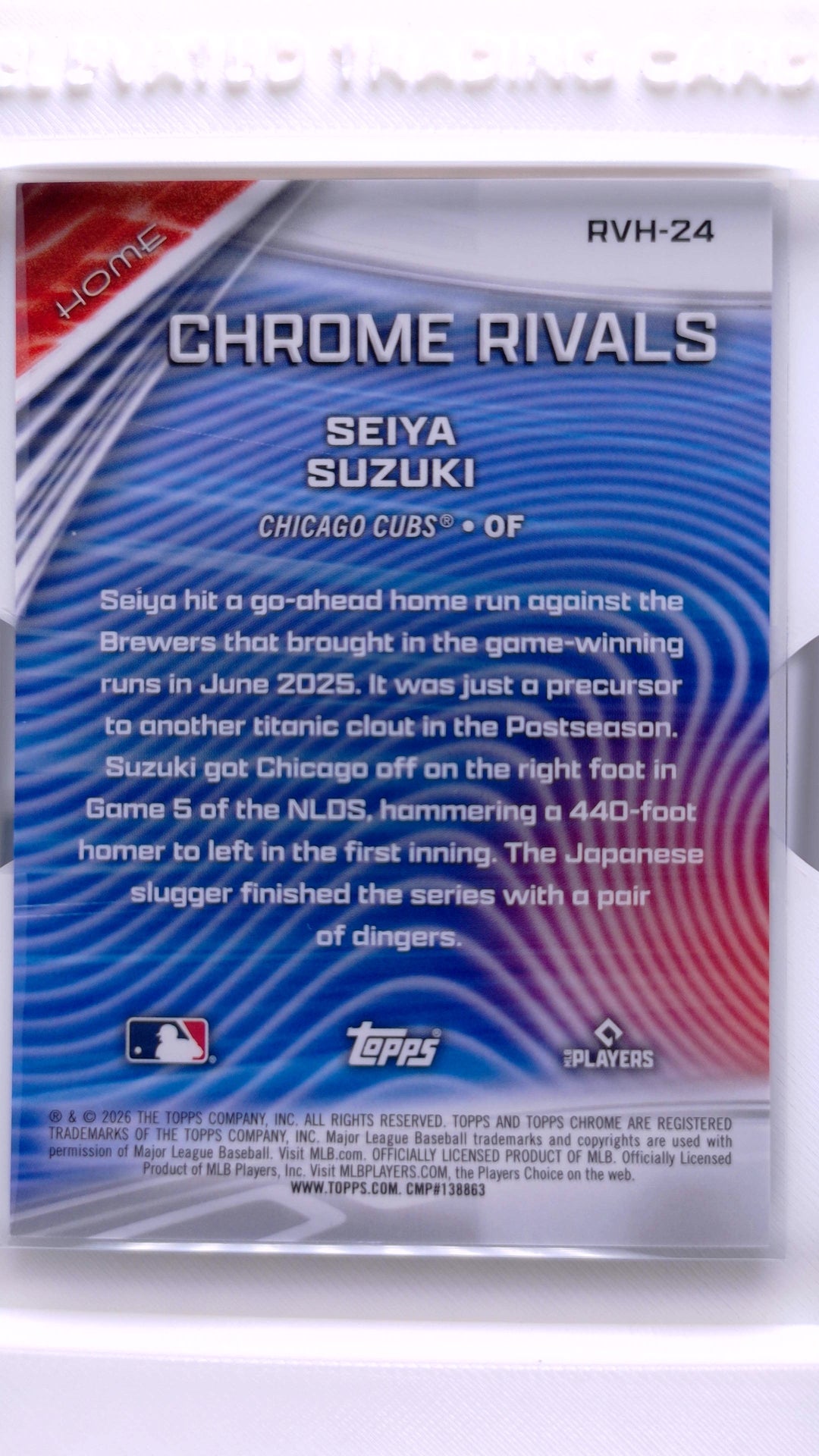 #RVH-24 Seiya Suzuki Chrome Rivals - Home Purple Refractor #63/75 - back