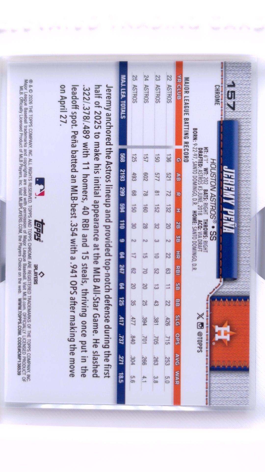 #157 Jeremy Peña - back