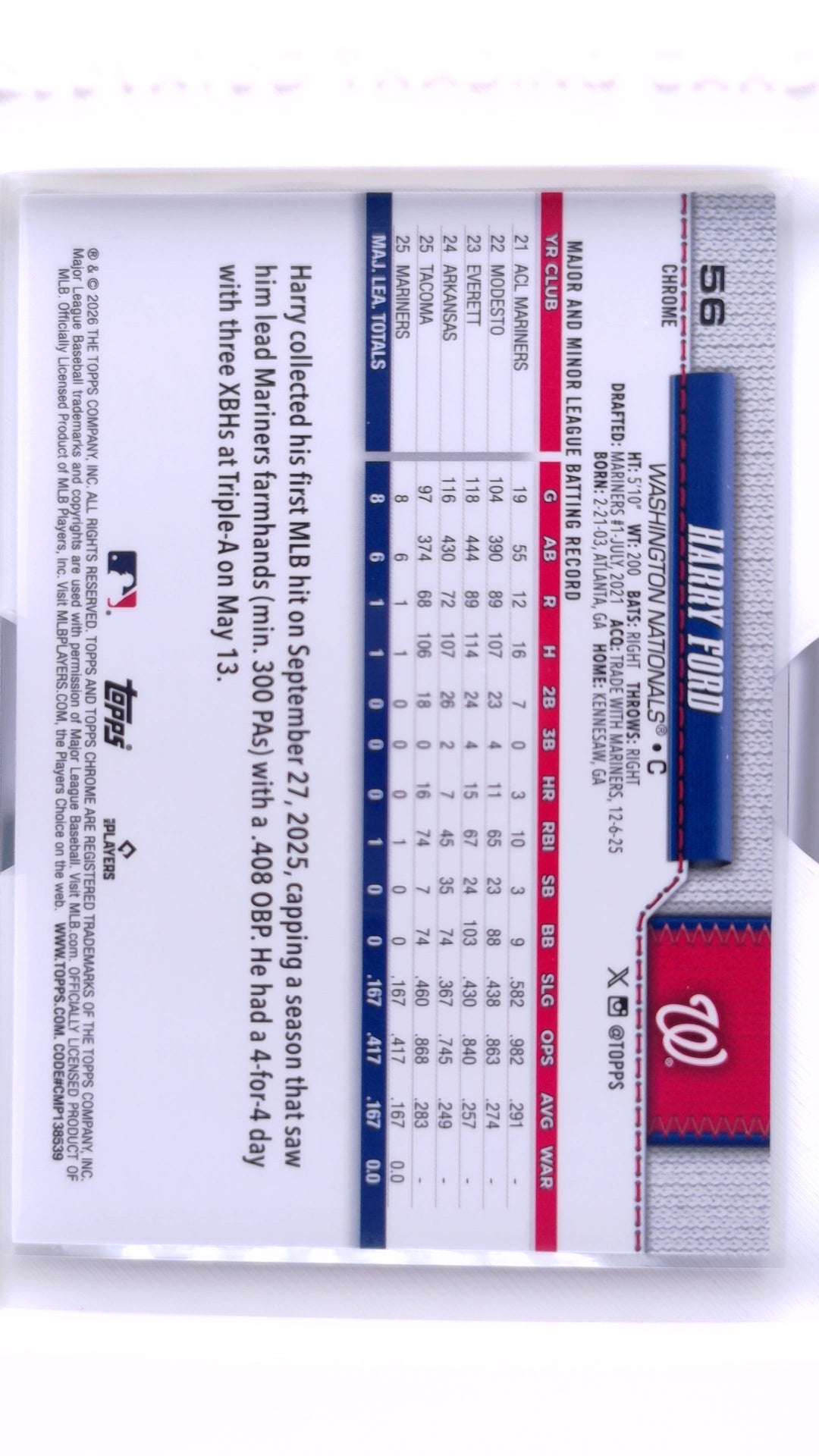 #56 Harry Ford Rookie - back