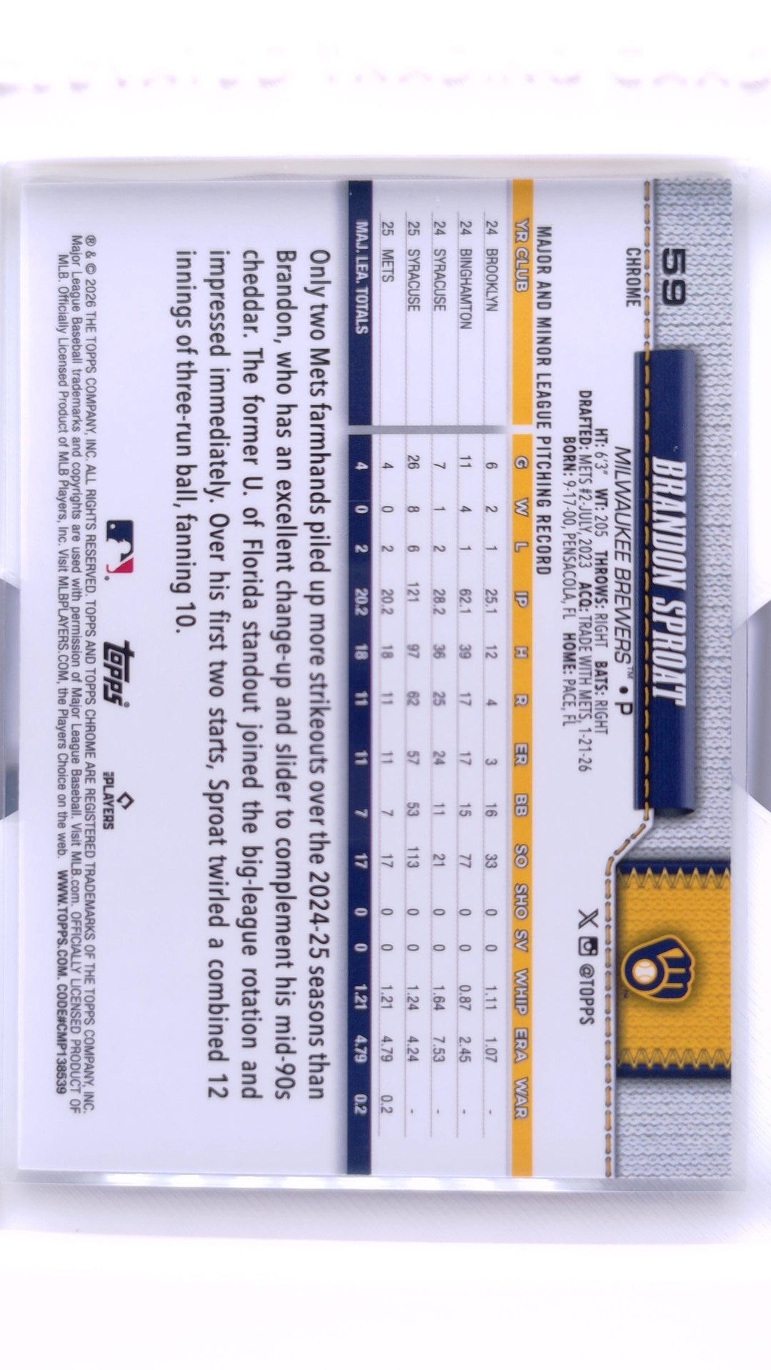 #59 Brandon Sproat Rookie - back