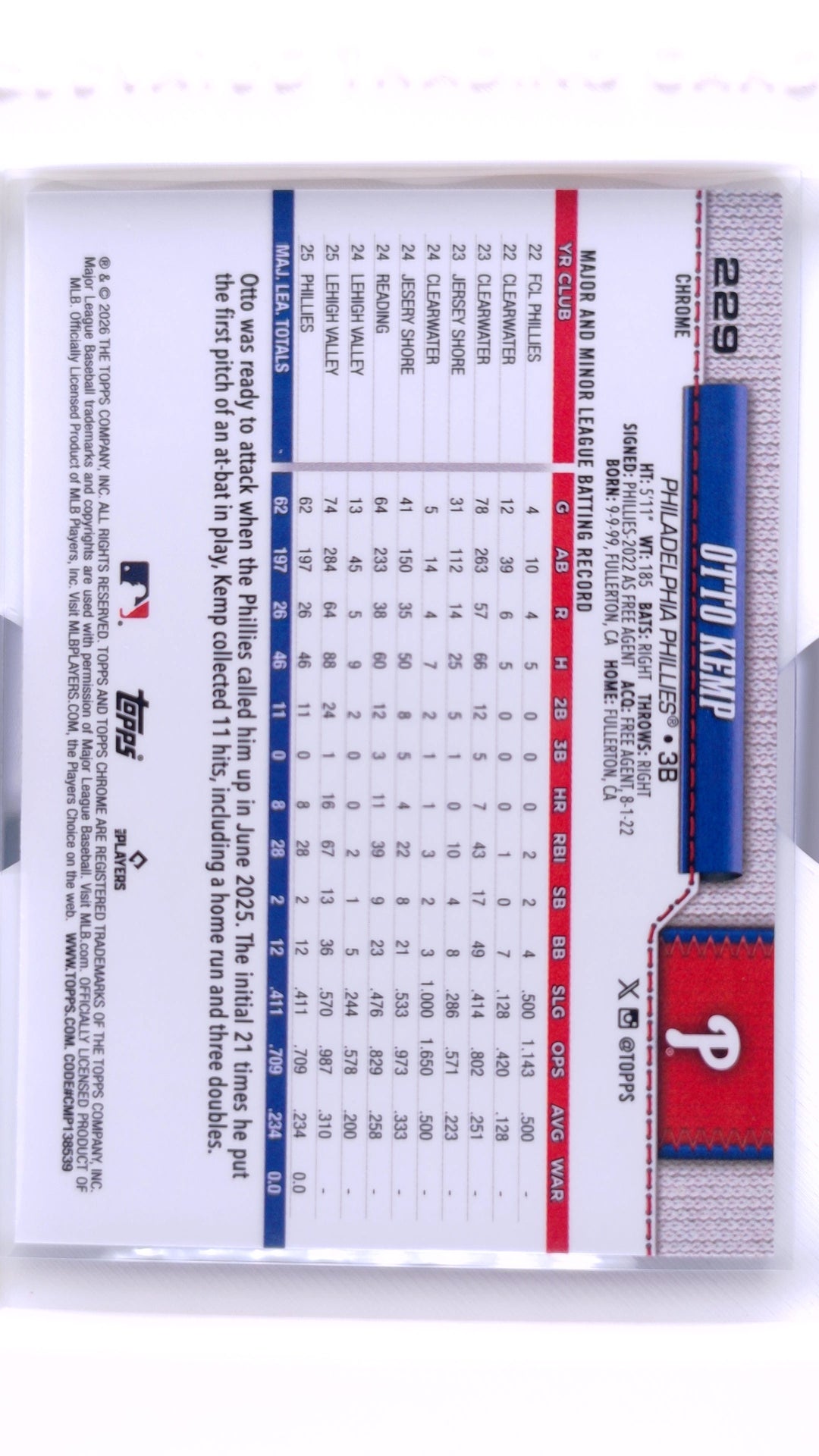 #229 Otto Kemp Rookie - back