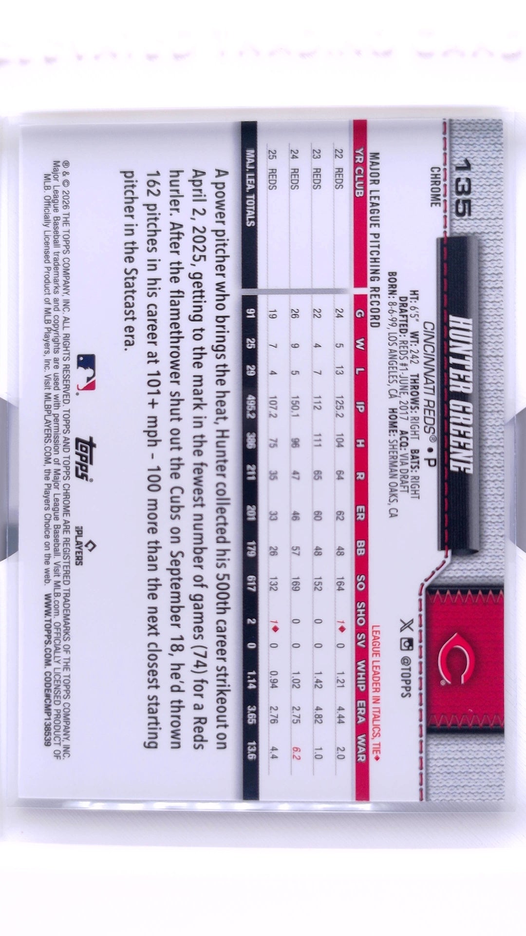 #135 Hunter Greene - back
