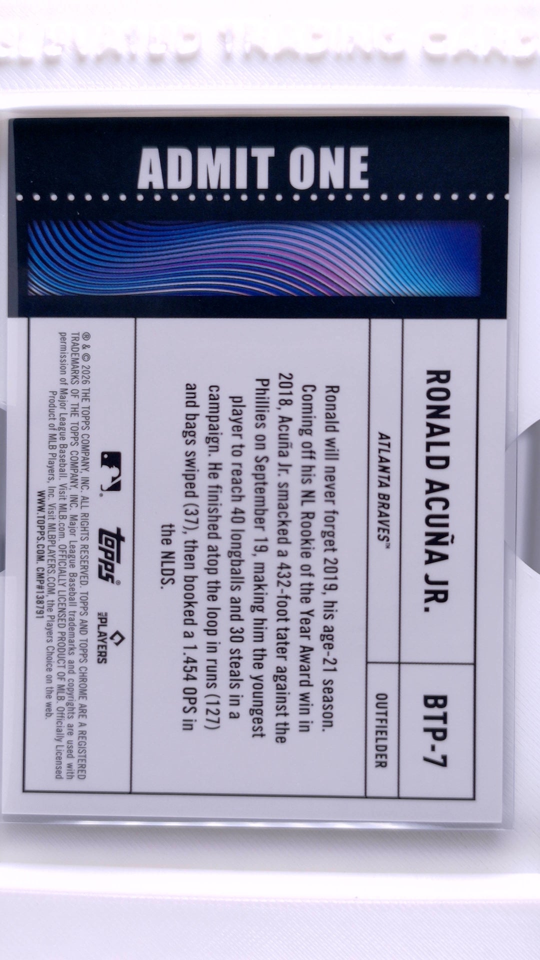 #BTP-7 Ronald Acuña Jr. Big Ticket Players Purple Refractor #26/75 - back