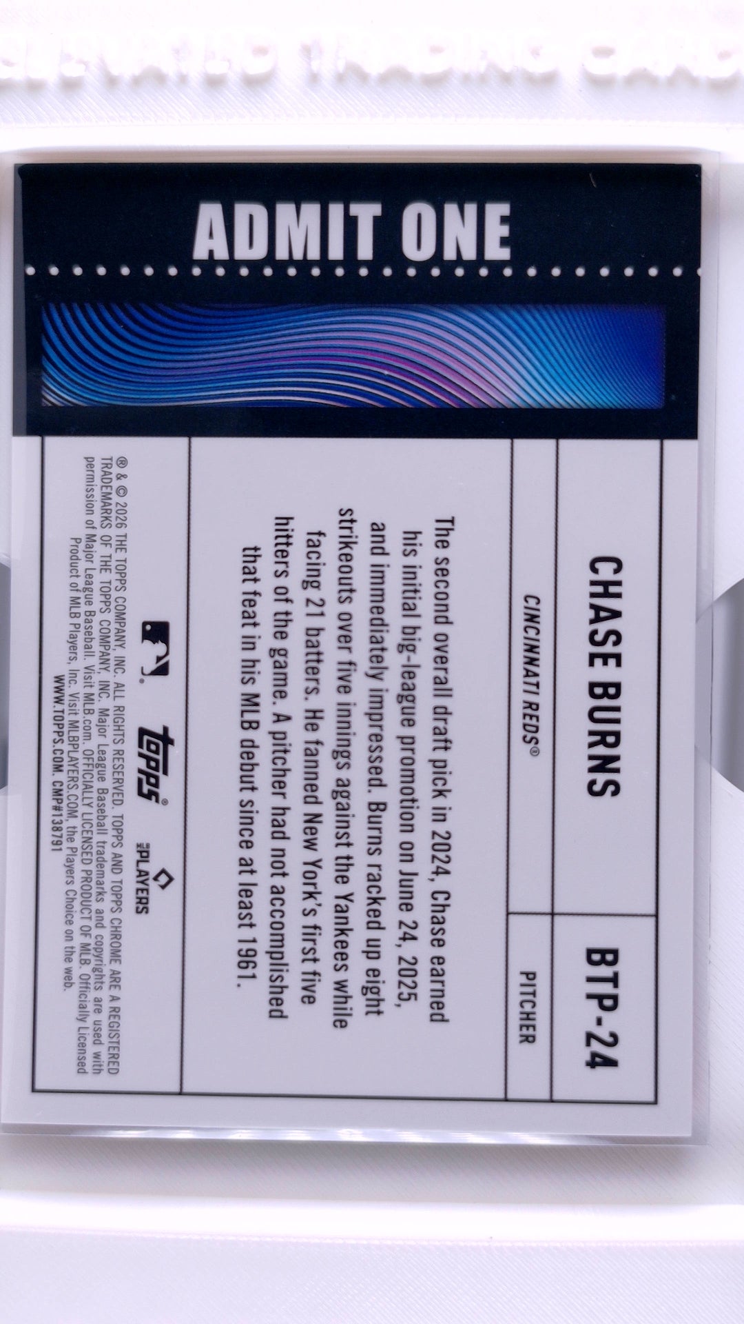 #BTP-24 Chase Burns Rookie Big Ticket Players Orange Wave Refractor #5/25 - back