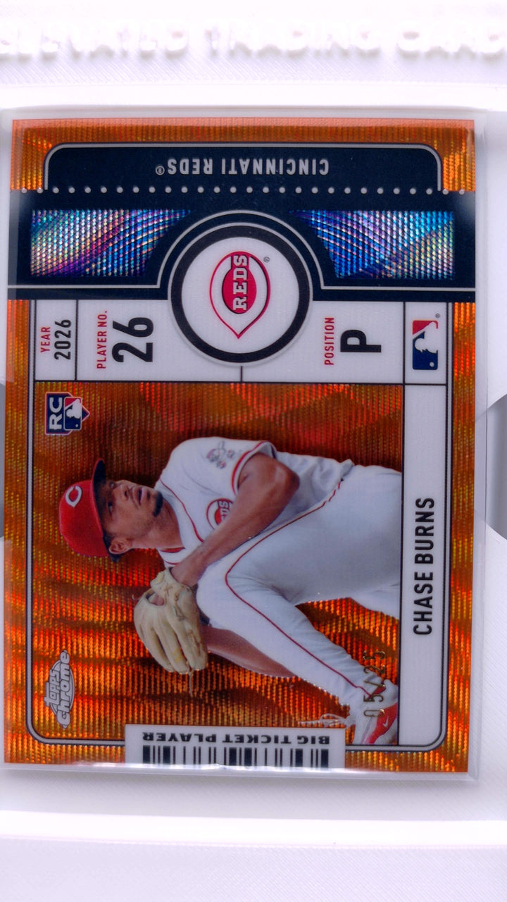 2026 Topps Chrome Baseball Chase Burns #BTP-24 Big Ticket Players Orange Wave Refractor #5/25 RC — Front