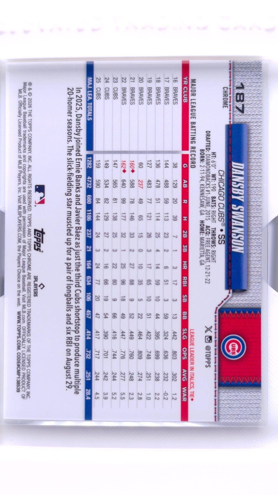 #187 Dansby Swanson - back