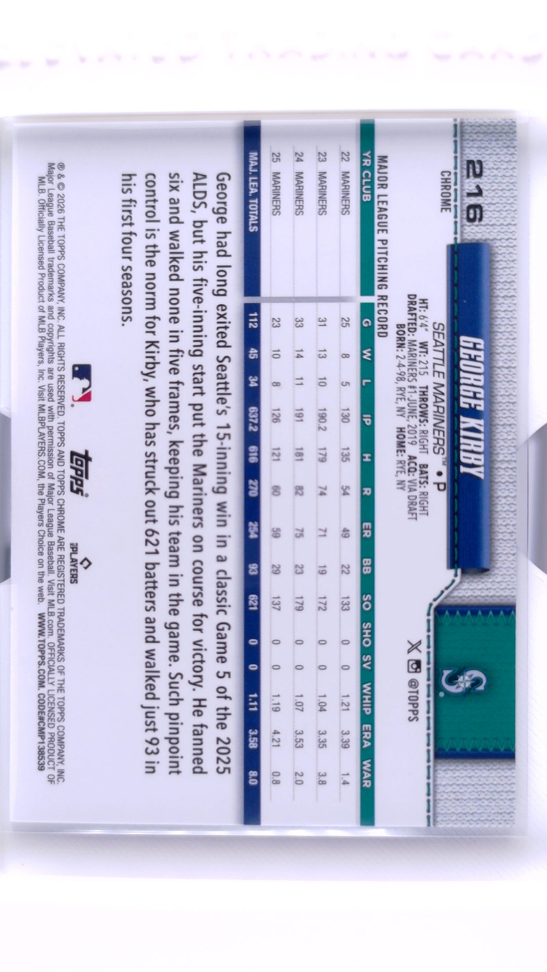 #216 George Kirby - back