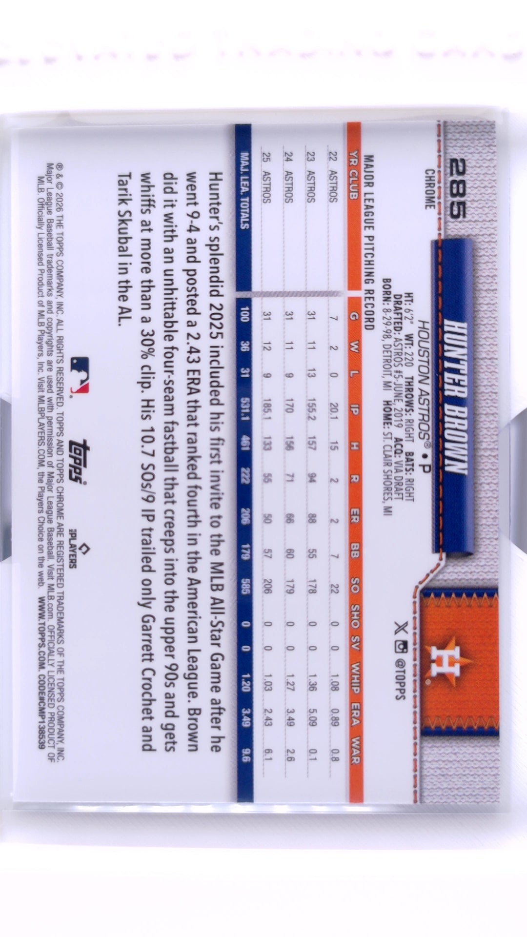 #285 Hunter Brown - back