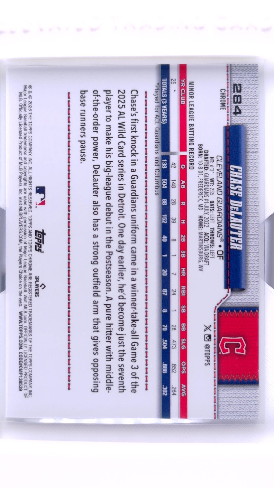 #284 Chase DeLauter Rookie - back
