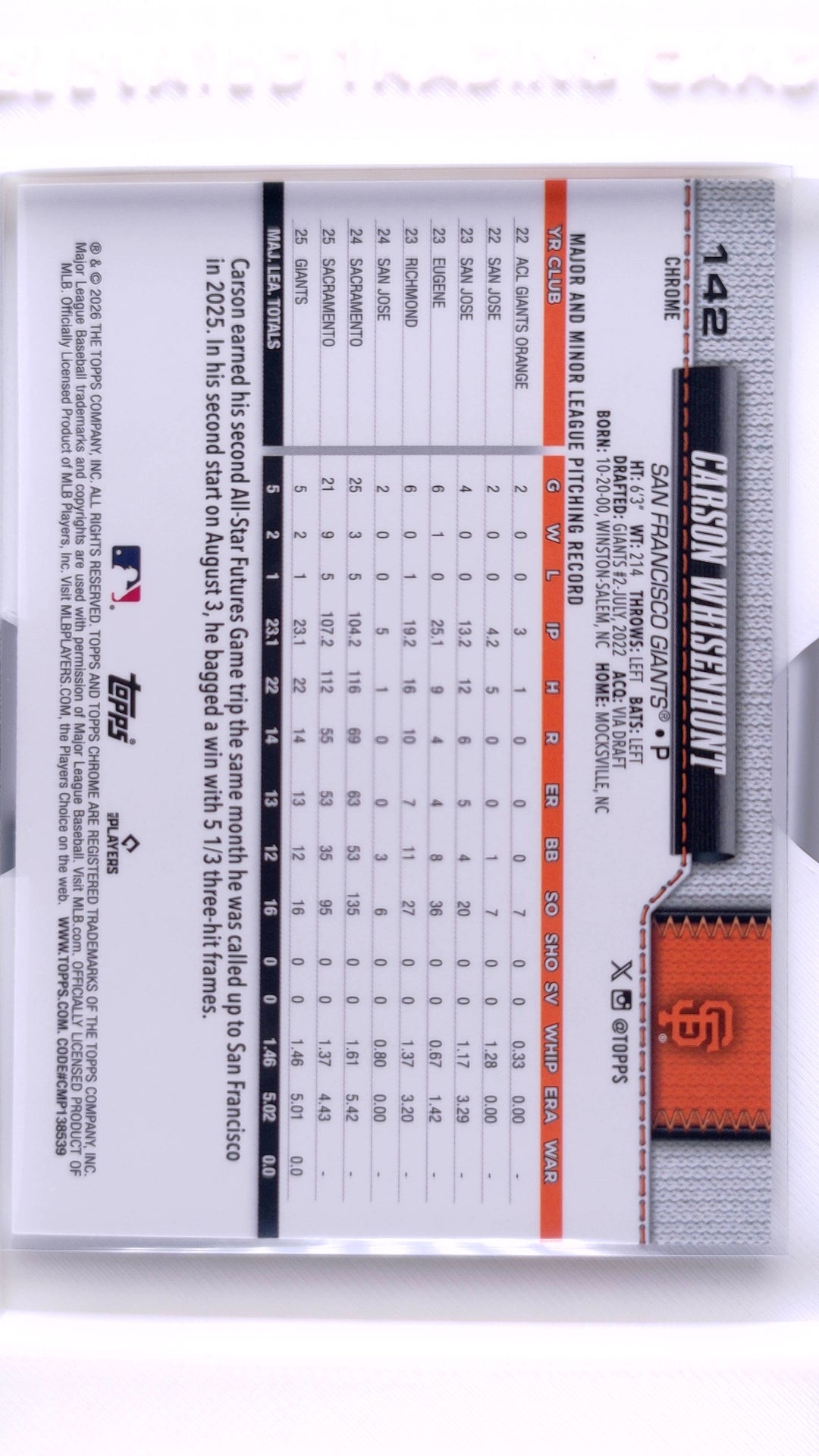 #142 Carson Whisenhunt Rookie - back