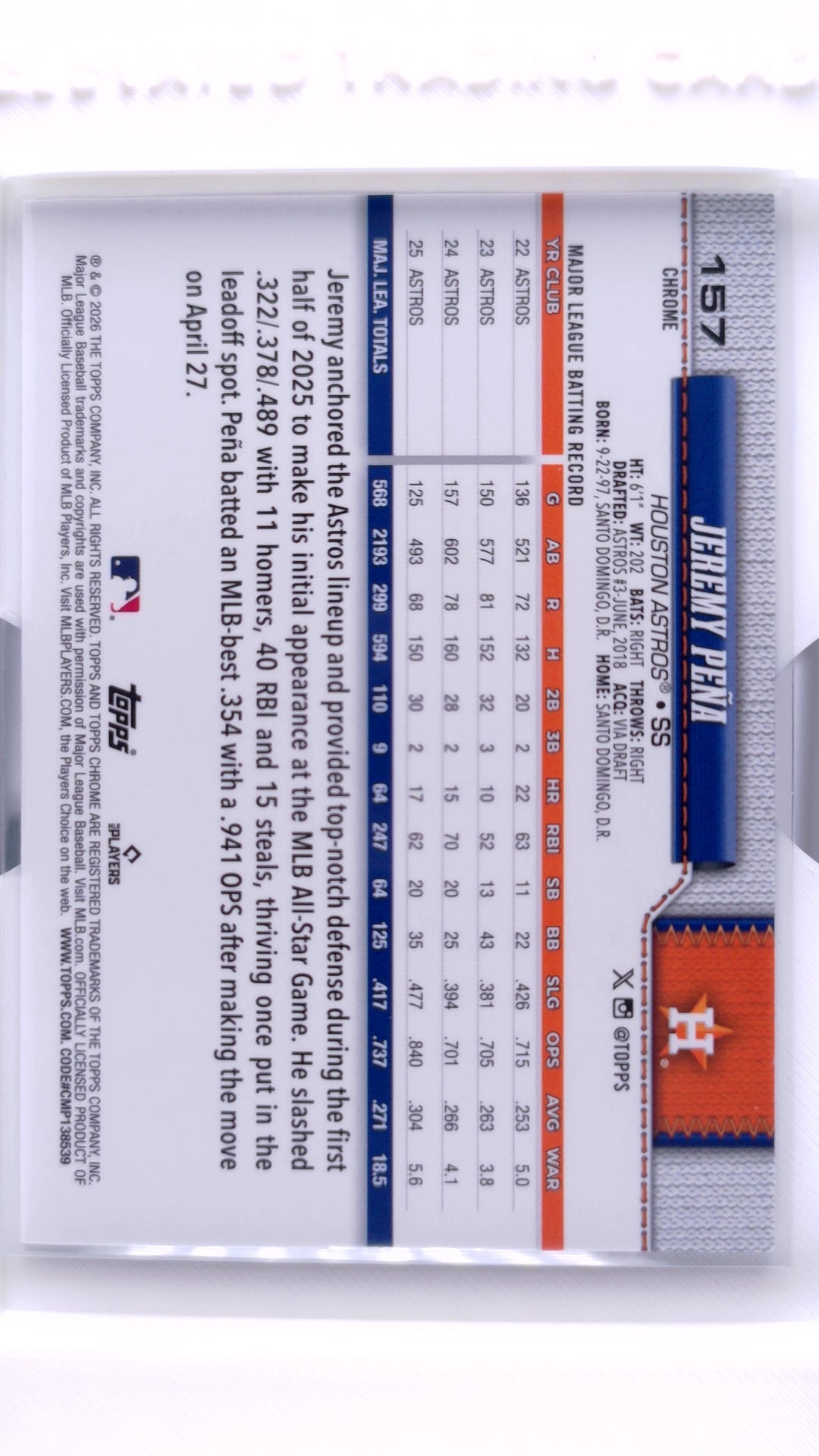 #157 Jeremy Peña - back