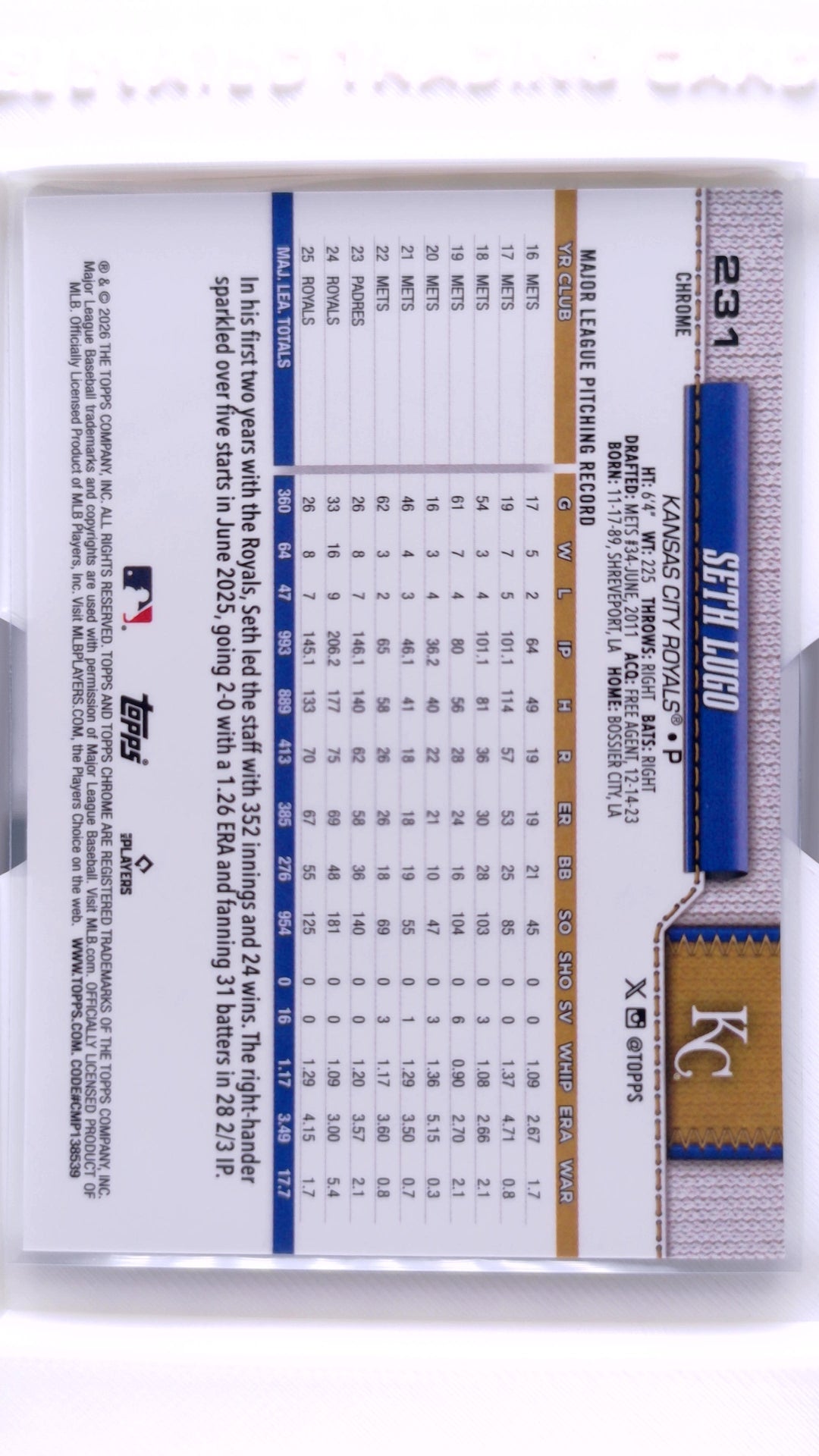 #231 Seth Lugo - back