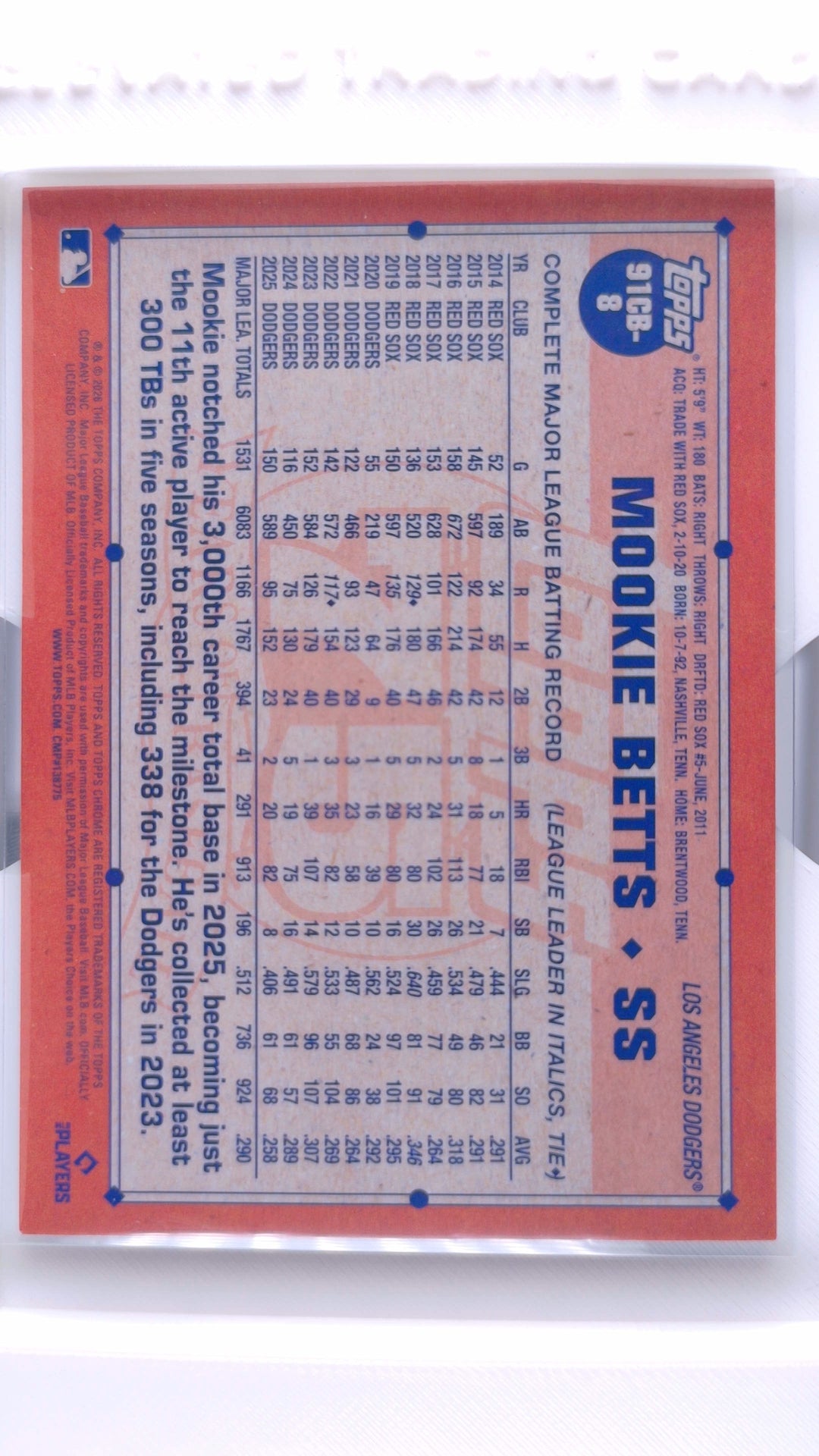 #91CB-8 Mookie Betts 1991 Topps Baseball - back