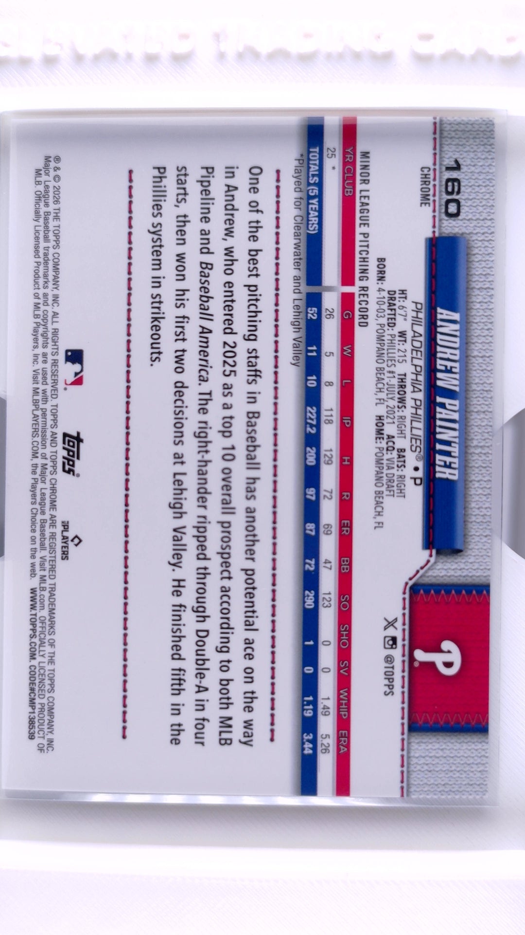 #160 Andrew Painter Rookie - back