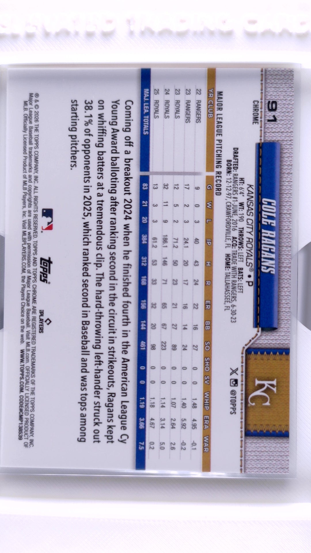 #91 Cole Ragans - back