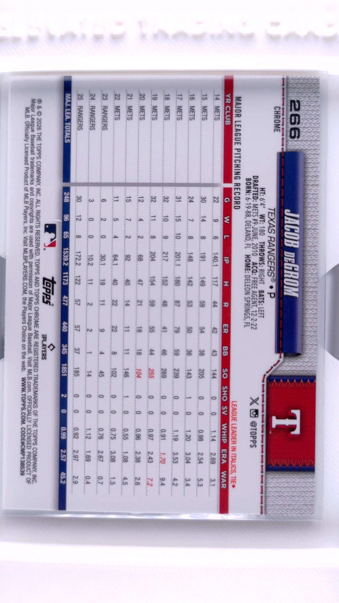 #266 Jacob deGrom - back