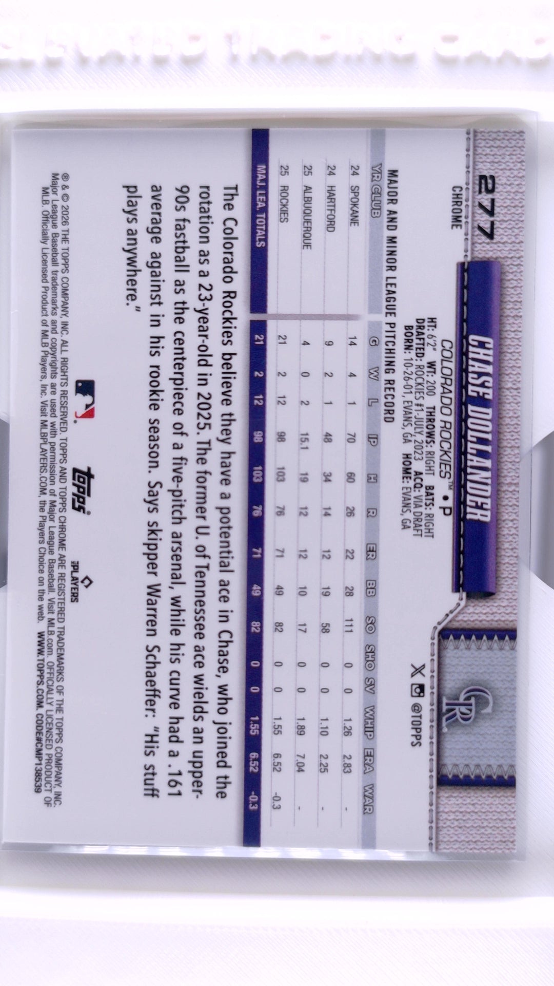 #277 Chase Dollander - back
