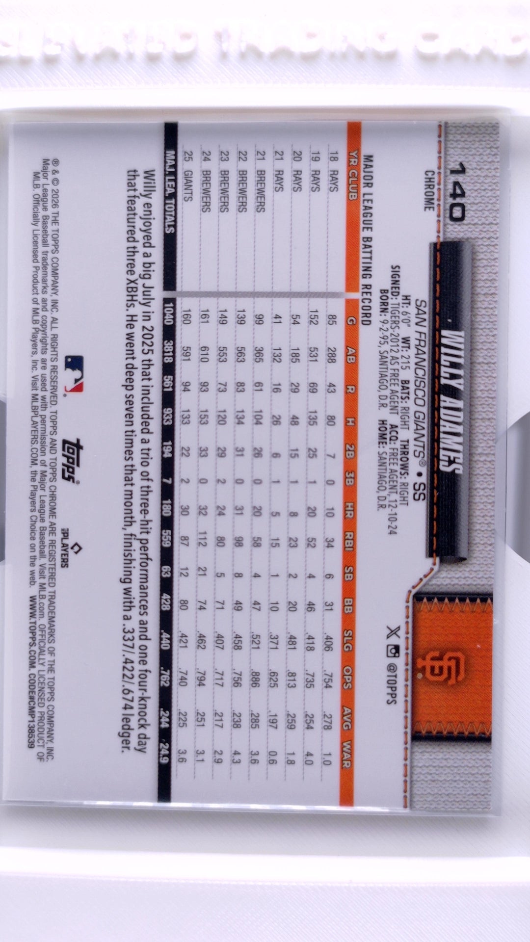 #140 Willy Adames - back