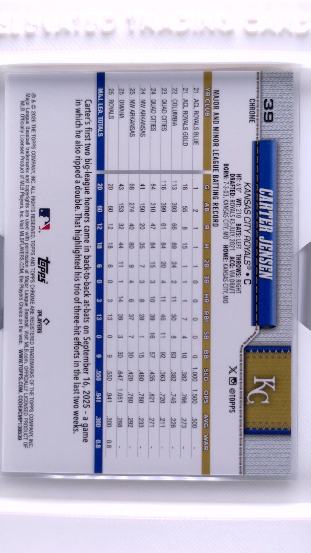 #39 Carter Jensen Rookie - back