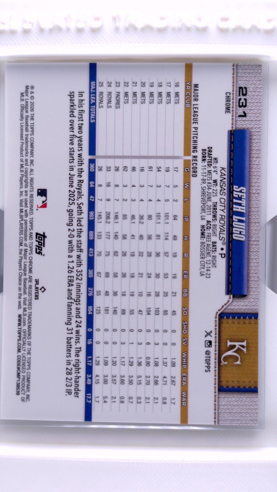 #231 Seth Lugo - back