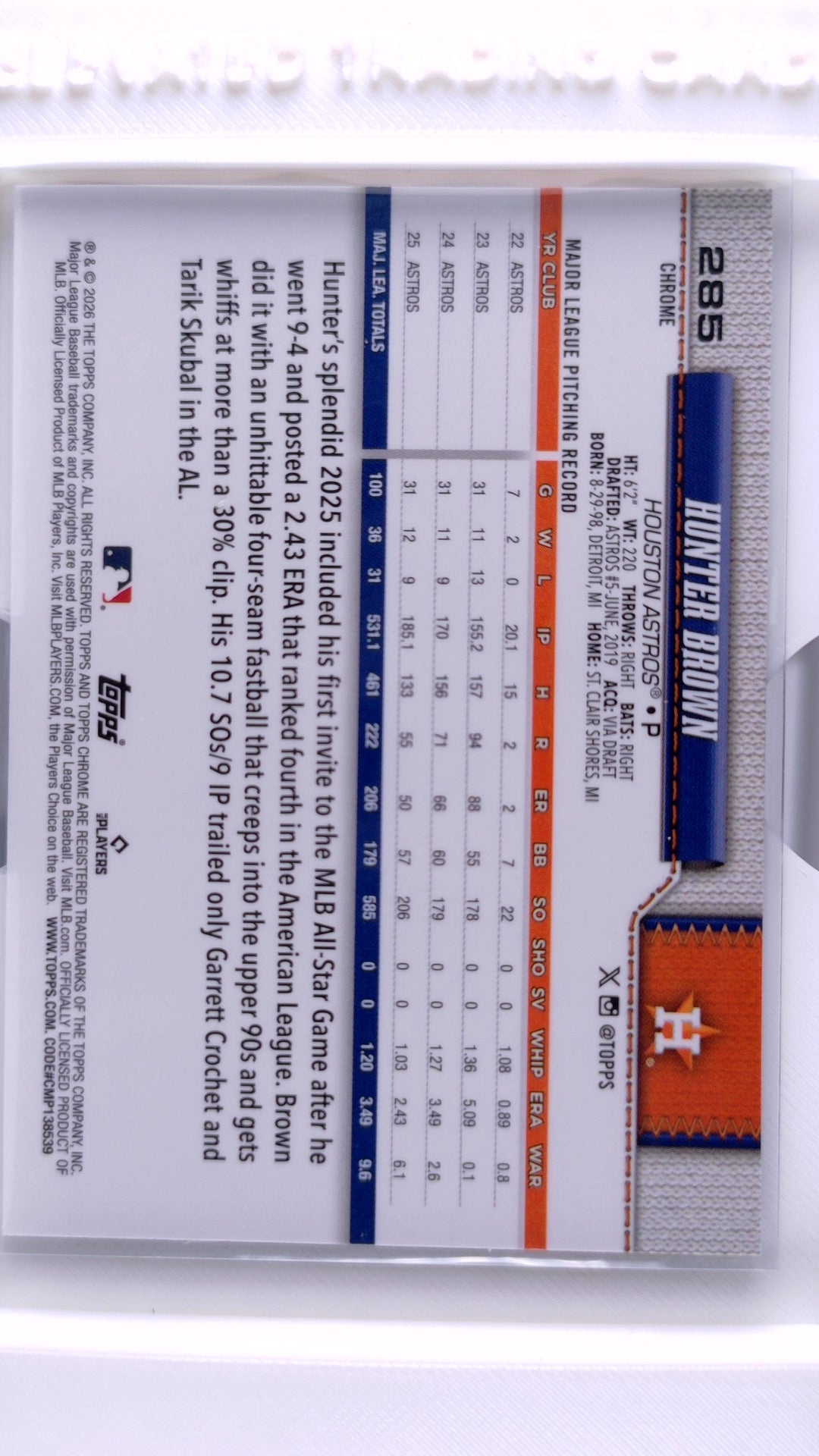 #285 Hunter Brown - back