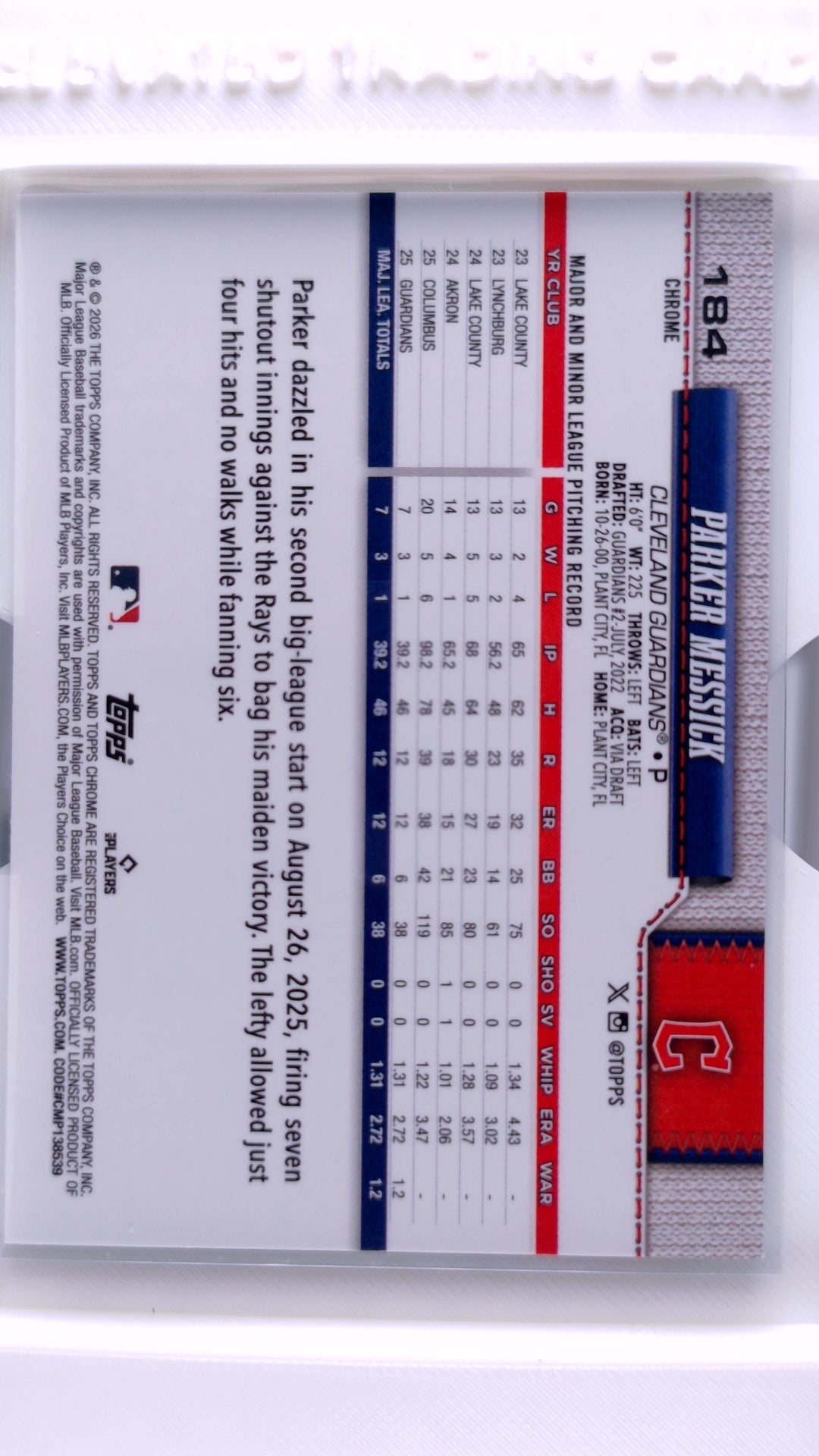 #184 Parker Messick Rookie - back