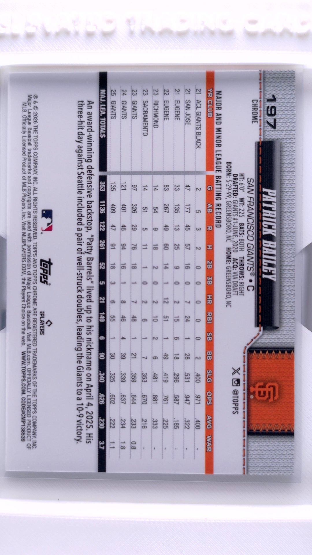 #197 Patrick Bailey - back